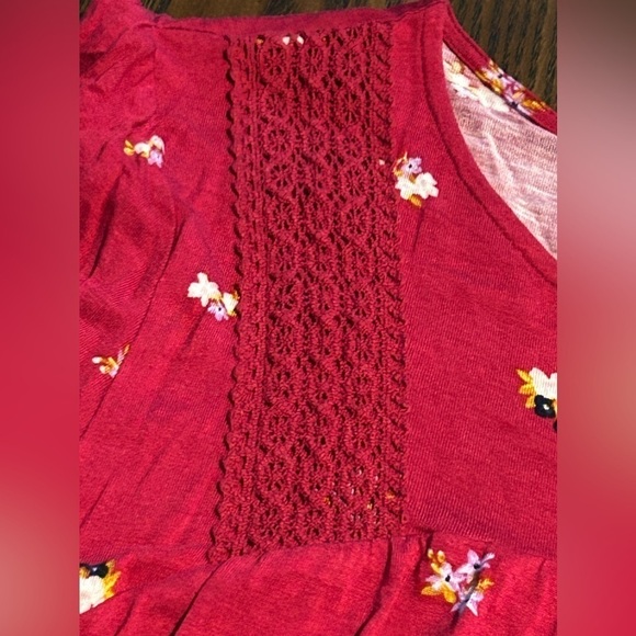 Old Navy red floral long sleeve top Women’s L boho balloon sleeve peasant lace - Picture 10 of 15